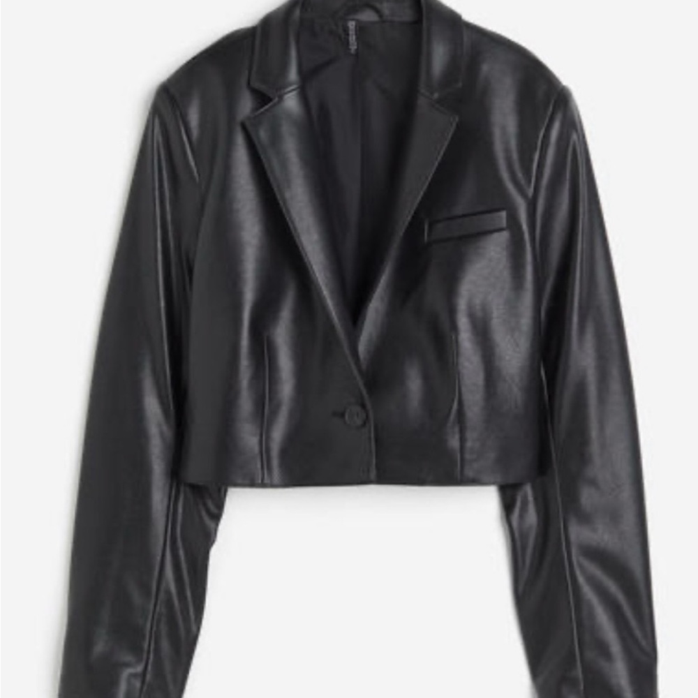 H&M Black Faux Leather Cropped Jacket